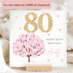 Carte d'anniversaire fleurie rose des 80 ans de tante, carte personnalisée de quatre-vingts ans tante, carte tante a 80 ans, carte florale de tante, cadeau d'anniversaire de tante 80e