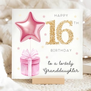 Carte d'anniversaire de petite-fille de 16 ans, carte rose ballon étoile, petite-fille a 16 ans, carte d'anniversaire de petite-fille seizième, petite-fille de 16 ans