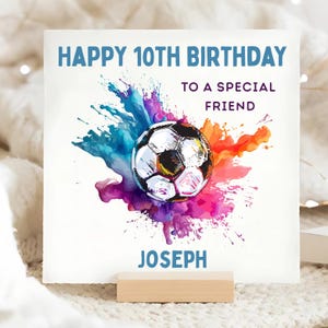 Carte de 10e anniversaire de football d'un ami, carte personnalisée de 10 ans pour un ami, dixième carte colorée de football d'un ami, carte spéciale pour un ami