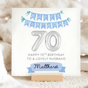 Carte d'anniversaire 70e bannière bleue pour mari, carte personnalisée mari a 70 ans, carte 70e mari, cadeau d'anniversaire mari 70e, beau mari