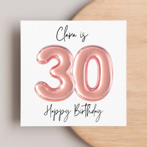 30th Pink Foil Balloon Card, Personalised Birthday Card, Happy Birthday Card, Thirty, 30th Birthday, Thirtieth Birthday Card, Sister, Friend