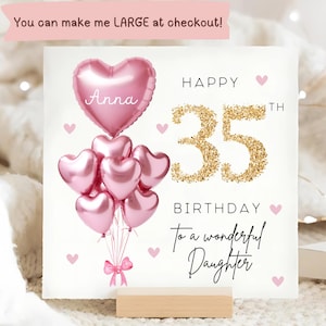 Carte personnalisée de 35e anniversaire de fille, carte ballon en or rose, fille de 35 ans, cadeau de 35e anniversaire, 35e anniversaire de fille