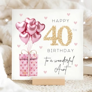 Carte de 40e anniversaire de tante, ballon rose, joyeux 40e anniversaire de tante, carte d'anniversaire de tante, personnalisée tante quarante, quarantième anniversaire de tante