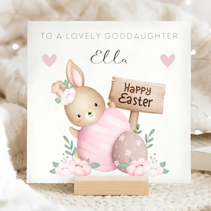 Goddaughter Happy Easter Personalised Card, Goddaughter Bunny Easter Egg Card, Pink Goddaughter Easter Card, Happy Easter Goddaughter Gift