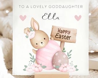 Goddaughter Happy Easter Personalised Card, Goddaughter Bunny Easter Egg Card, Pink Goddaughter Easter Card, Happy Easter Goddaughter Gift