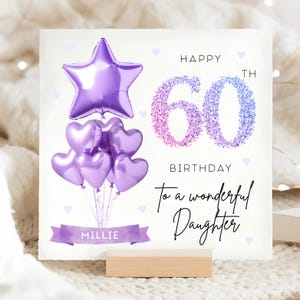 Carte d'anniversaire violette pour fille des 60 ans, carte des 60 ans personnalisée pour fille, carte fille a soixante ans, carte soixantième fille, carte fille merveilleuse