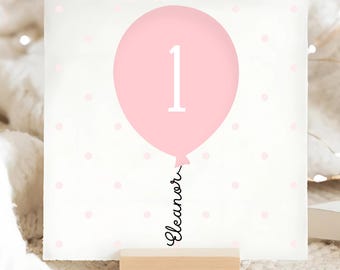 1st Birthday Pink Balloon Card,  Personalised 1st Birthday Card, Daughter First Birthday, Niece Birthday, Granddaughter Card, Turning 1 Year