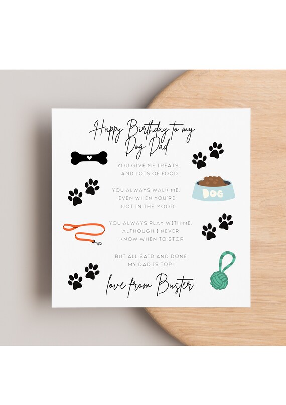 Biglietto Di Compleanno Per 'Dog Dad' – Formato A5, Con Zampa E Scritta Blu, Interno Bianco