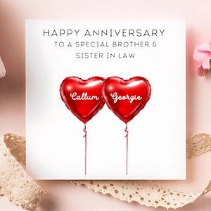 Brother & Sister In Law Anniversary Card, Personalised Anniversary Card, Brother and Partner Personalised, Wedding Anniversary, Couple