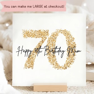 Mum 70th Gold Birthday Card, Mum Seventieth Birthday Card, Mum Turns 70,  Seventy Years Old, Gold Glitter Number Card, Mum is 70
