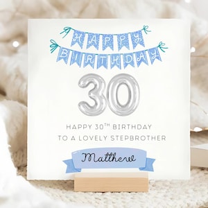 Carte d'anniversaire 30e bannière bleue de demi-frère, carte personnalisée demi-frère a 30 ans, carte trentième demi-frère, cadeau d'anniversaire 30e demi-frère