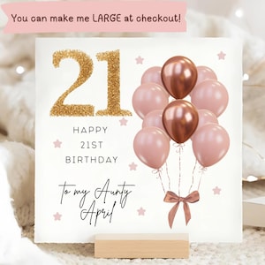 Carte de 21e anniversaire de tante rose marron et ballon doré, carte de vingt et unième anniversaire personnalisée de tante, carte de tante a 21 ans, cadeau d'anniversaire de tante