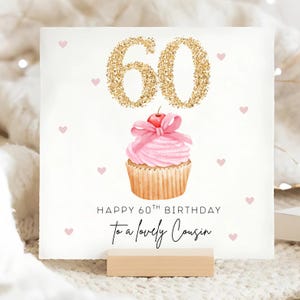 Tarjeta de cupcake para el 60.º cumpleaños de un primo, tarjeta especial para el 60.º cumpleaños de un primo, tarjeta personalizada para el 60.º cumpleaños de un primo, regalo para un primo de 60.º cumpleaños
