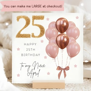 Carte de 25e anniversaire de nièce rose brun et or, carte personnalisée de 25e anniversaire de nièce, carte de 25 ans nièce, cadeau nièce