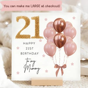 Carte de 21e anniversaire de maman, rose marron et ballon doré, carte de 21e anniversaire de maman personnalisée, carte de 21 ans, maman 21 ans