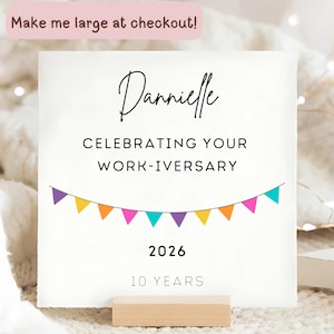 Personalised Work Anniversary Card, colleague card, boss card, office team gift, years of working card, for her, for him, from us all