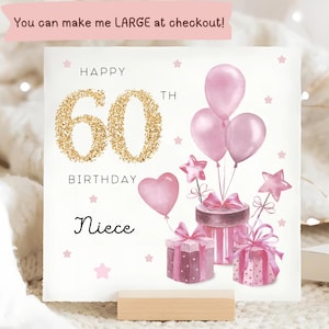 Carte cadeau nièce 60e anniversaire, carte d'anniversaire nièce personnalisée, carte soixantième anniversaire nièce, carte de 60 ans nièce, anniversaire de nièce