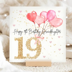 Carte d'anniversaire ballon rose petite-fille 19e, carte d'anniversaire petite-fille 19e personnalisée, petite-fille XIXe, petite-fille 19e