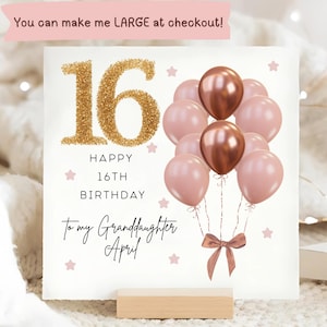 Carte d'anniversaire de petite-fille, 16e anniversaire, marron rose et ballon doré, carte personnalisée de petite-fille seizième anniversaire, carte de petite-fille a 16 ans