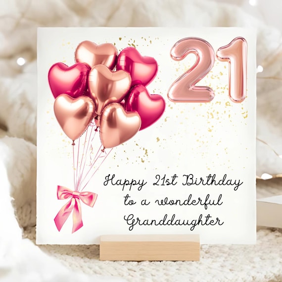 Biglietto Auguri 21° Compleanno Per Nipote – Design Rosa E Oro Con Champagne E Palloncini, A5 Con Busta Dorata