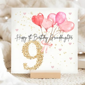 9ème carte d'anniversaire ballon rose petite-fille, carte d'anniversaire personnalisée petite-fille 9, neuvième carte rose petite-fille