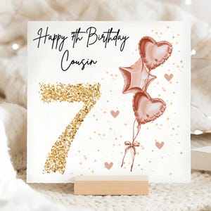 Cousin 7th Birthday Card, Little Cousin 7th Birthday, Gift For Cousin Birthday, Seven Years Old, 7 Year Old Card, From Your Cousin, Hearts