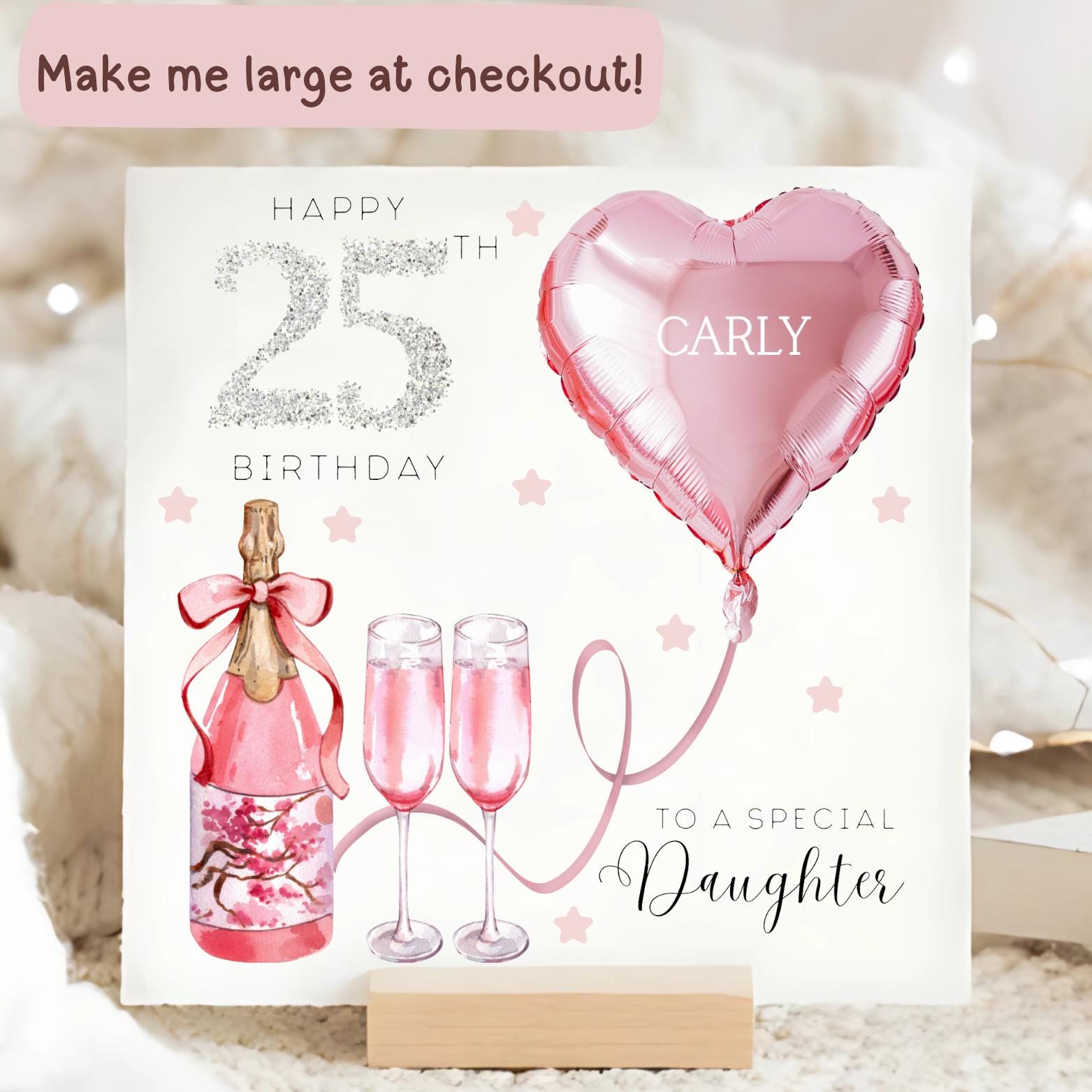 Geburtstagskarte 'Wonderful Daughter' Handgefertigt – Champagner-Kollektion, 14x24 Cm, Mit Umschlag