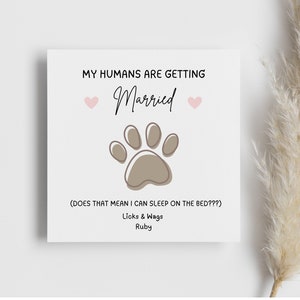 Carte de mariage personnalisée de votre chien, carte rigolote effrontée, mes humains se marient, carte pour animal de compagnie, cadeau pour parents de chiens, papa maman chien