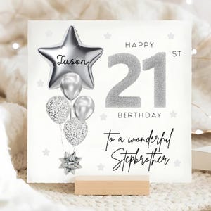 Carte personnalisée de 21e anniversaire de beau-frère, carte ballon gris argenté, beau-frère a 21 ans, cadeau de ses 21 ans, beau-frère 21 ans