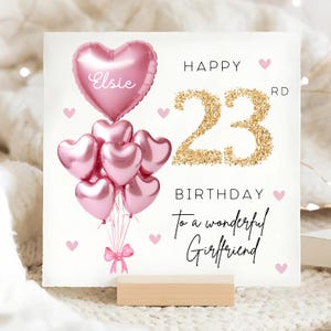 Carte personnalisée d'anniversaire de 23e petite amie, carte ballon en or rose, petite amie a 23 ans, cadeau de 23e anniversaire, petite amie a 23 ans