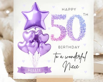 Niece 50th Purple Birthday Card, Personalised Niece 50th Card, Niece Is Fifty Card, Niece Fiftieth Card, Niece Is 50 Gift, Wonderful Niece