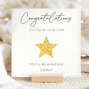 Carte personnalisée de félicitations pour un nouveau travail, carte pour un nouvel emploi avec étoile scintillante dorée, carte Bravo pour ce nouveau travail, cadeau pour un déménagement, félicitations