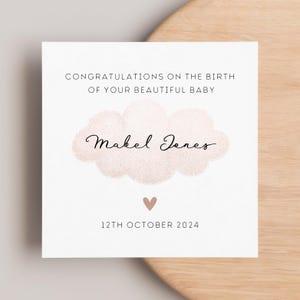New Baby Personalised Cloud Card, Welcome To The World Card, Beige Neutral Baby Card, Gift For Newborn, Birth Arrival Card, Congratulations