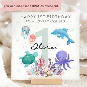 Cousin 1st Birthday Under The Sea Card, Personalised Sea Animal First Birthday Card, Cousin 1 Year Old Card, Cousin Turning One Card