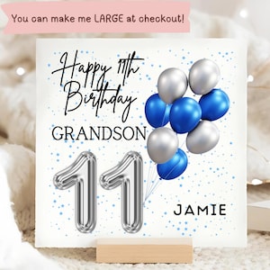 Grandson 11th Birthday Balloon Card, Personalised 11 Year Old Boy Card, Grandson Turns Eleven Card, Blue Foil Balloon Card, Gift Grandson