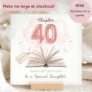 Biglietto di auguri per il 40° compleanno della figlia, biglietto personalizzato con diamanti per il 40° compleanno della figlia, biglietto di auguri rosa per il 40° compleanno della figlia.