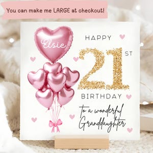 Granddaughter 21st Birthday Personalised Card, Pink Gold Balloon Card, Granddaughter is 21, Twenty-First Birthday Gift, Granddaughter 21st