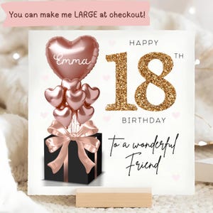 Carte personnalisée 18e anniversaire d'un ami, carte ballon noir or rose, ami a 18 ans, cadeau 18e anniversaire, carte ami 18e, cadeau Bestie