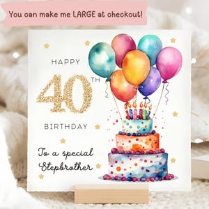 Carte ballon multicolore 40e anniversaire demi-frère, carte d'anniversaire demi-frère personnalisée, demi-frère a 40 ans, beau-frère a 40 ans cadeau