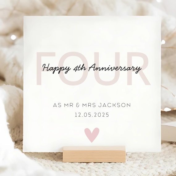 Four Year Wedding Anniversary Card, Personalised 4 Year