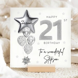 Carte personnalisée 21e anniversaire de beau-fils, carte ballon gris argenté, beau-fils a 21 ans, cadeau de ses 21 ans, cadeau de 21e anniversaire de beau-fils