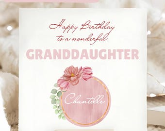Granddaughter Pink Flower Birthday Card, Granddaughter Personalised Birthday Card, Granddaughter Happy Birthday Gift, Wonderful Grandcild