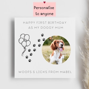 Tarjeta de carga de fotos "Primer cumpleaños como padre de mi perro", tarjeta de feliz cumpleaños del perro, mamá perro, papá perro, cumpleaños con huella de pata, guau de