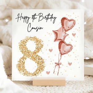Carte d'anniversaire de cousin 8e anniversaire, 8e anniversaire de petit cousin, cadeau pour l'anniversaire d'un cousin, huit ans, carte de 8 ans, de votre cousin, coeurs