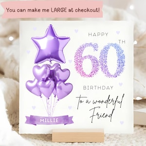 Carte d'anniversaire violette ami 60e, carte 60e ami personnalisée, carte ami a soixante ans, carte ami soixantième, carte ami merveilleux