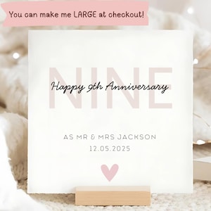Tarjeta de 9.º aniversario de bodas, tarjeta personalizada de 9.º aniversario, Sr. y Sra., tarjeta de 9.º aniversario juntos, tarjeta de 9.º aniversario de bodas