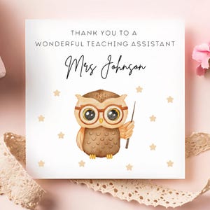 Wonderful Teaching Assistant Thank You Card, Personalised TA Owl Card, Special Teacher, From Your Pupil, End Of Term Card, School Card