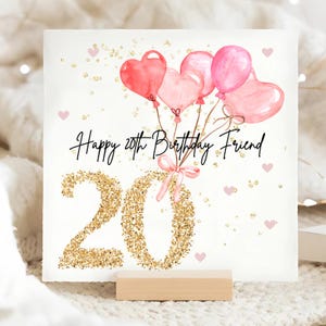 Carte d'anniversaire ballon rose ami 20e, carte d'anniversaire ami 20e personnalisée, meilleure vingtaine, cadeau d'anniversaire 20e meilleur ami, ami a 20 ans
