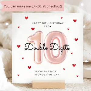 Carte 10e anniversaire avec ballon aluminium, Joyeux 10e anniversaire, Pour son anniversaire, Fille, Nièce, Petite-fille, Dixième anniversaire, Dix ans, 10 ans