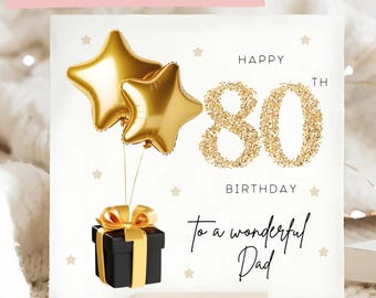 Papa 80er Geburtstagskarte Schwarz & Gold Gems, Papa Achtziger Geburtstag, Papa Achtziger Geburtstag, Papa wird 80, Goldfolienballon, Papa, Pops